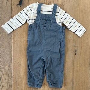 Carters Baby Boy Overall Set Bear Puppy Blue Stripes Long Sleeve 12 months